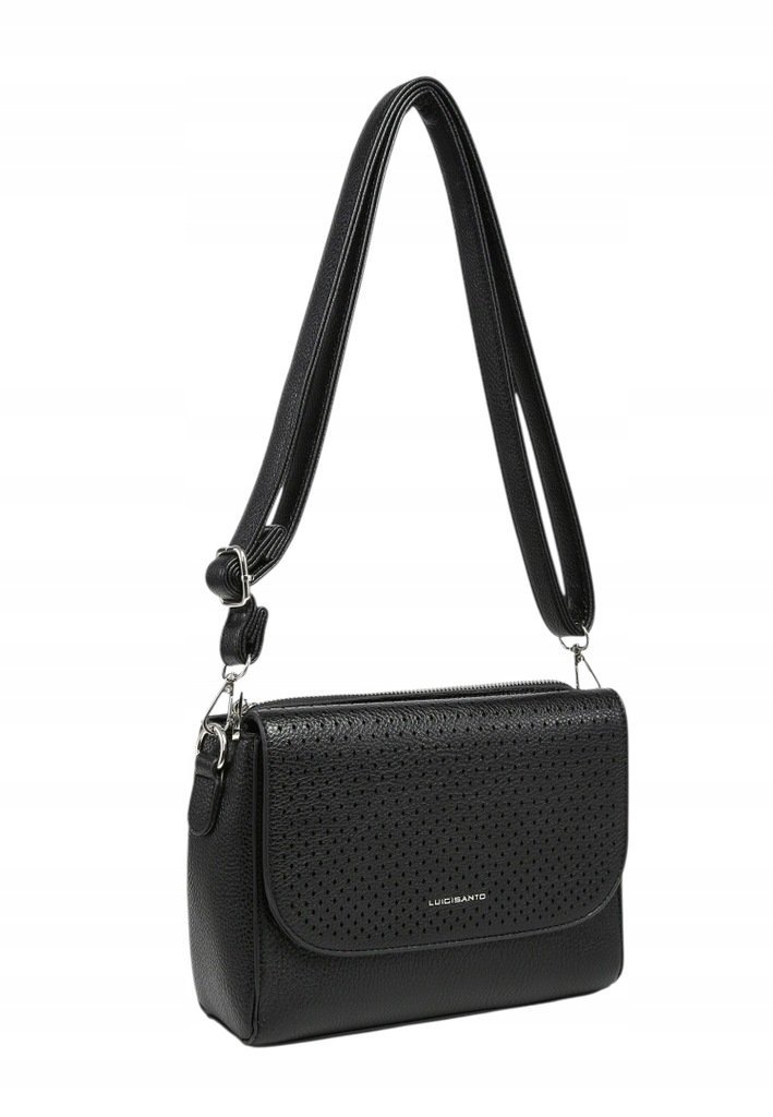 Czarna Ażurowa Torebka Listonoszka Damska LUIGISANTO Dopinany Pasek Modna