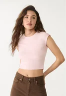 Koszulki i topy damskie - Stradivarius Krótka dopasowana koszulka basic Pastelowy róż L - miniaturka - grafika 1