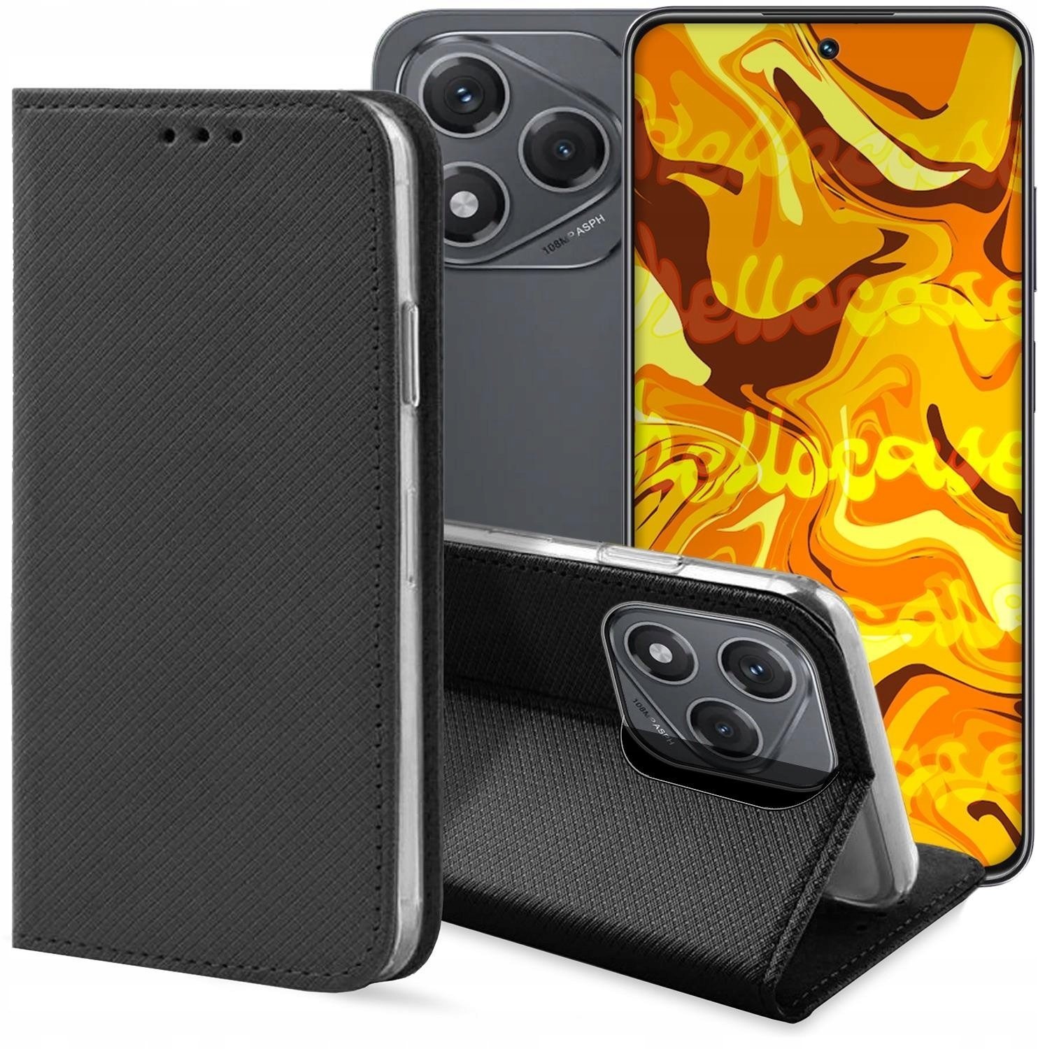 Hello Case Etui z Klapką Do Honor 400 Lite Czarne, Zamykane, Magnetyczne, Kabura