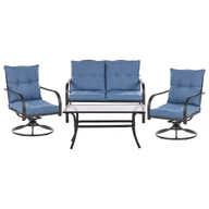 Meble ogrodowe - Beliani zestaw ogrodowy dla 4 osób MESTRINO Metal Niebieski - miniaturka - grafika 1