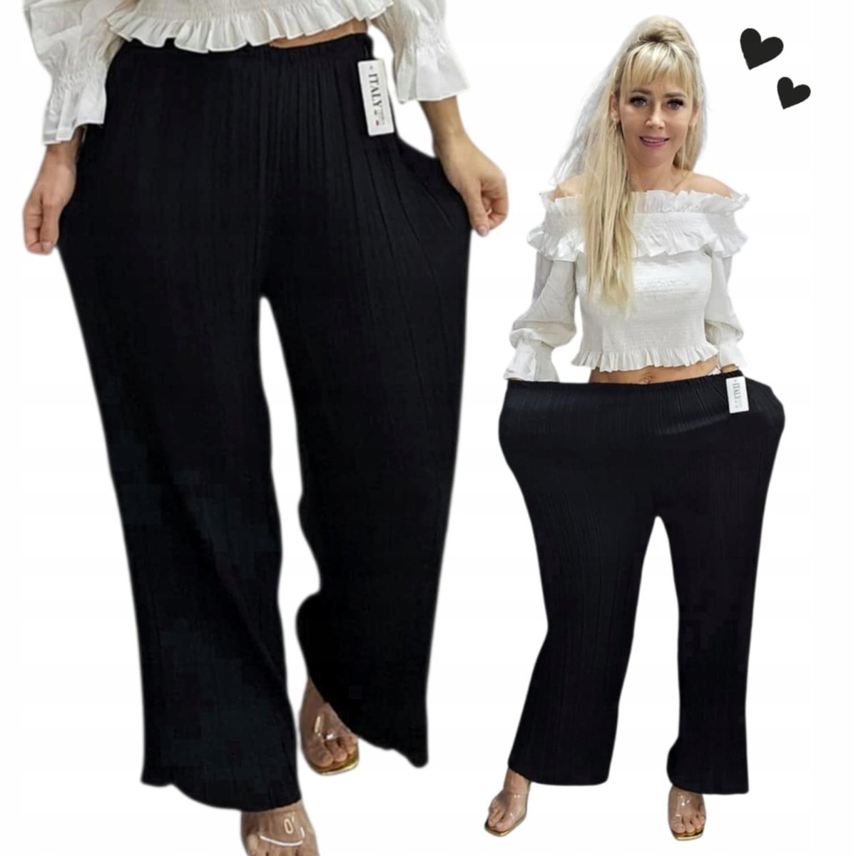 PLISOWANE SPODNIE Z SZEROKĄ NOGAWKĄ luźne cienkie palazzo 50 52 5XL 6XL