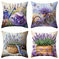 Inne - TEMU Zestaw 4 poszewek na poduszki w lawendowy wzór z motylami - kwadratowe 17,72", poliester, zamek błyskawiczny, nadające się do prania w pralce, - miniaturka - grafika 1