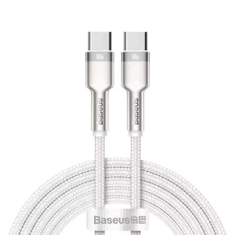Baseus przewód ładujący/do transmisji danych Cafule Series USB C M na USB C M z metalowymi zakończeniami 100W 2 m CATJK D02 biały