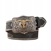 Paski - Pas Pasek Kowbojski Czarny Texas Czaszka Byka Dżety Nity Vintage 120 Cm - miniaturka - grafika 1