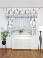 Firany - Firana gotowa z modnym wzorem czarnych piór, nowoczesne firanki do salonu - miniaturka - grafika 1