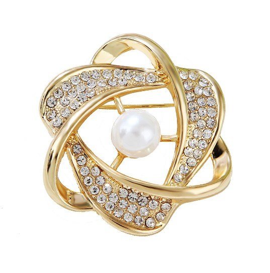 Elegancka broszka damska z perełką i cyrkoniami