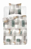Pościel - Pościel satynowa 140x200 beżowo-szara w geometryczne kształty – Satin Stories - miniaturka - grafika 1