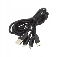 Kable USB - Kabel PC 3w1 Lightning Micro TYP C nylon 1m czarny Przewód do ładowania Telefonu do iphone typu C USBC Mikro - miniaturka - grafika 1