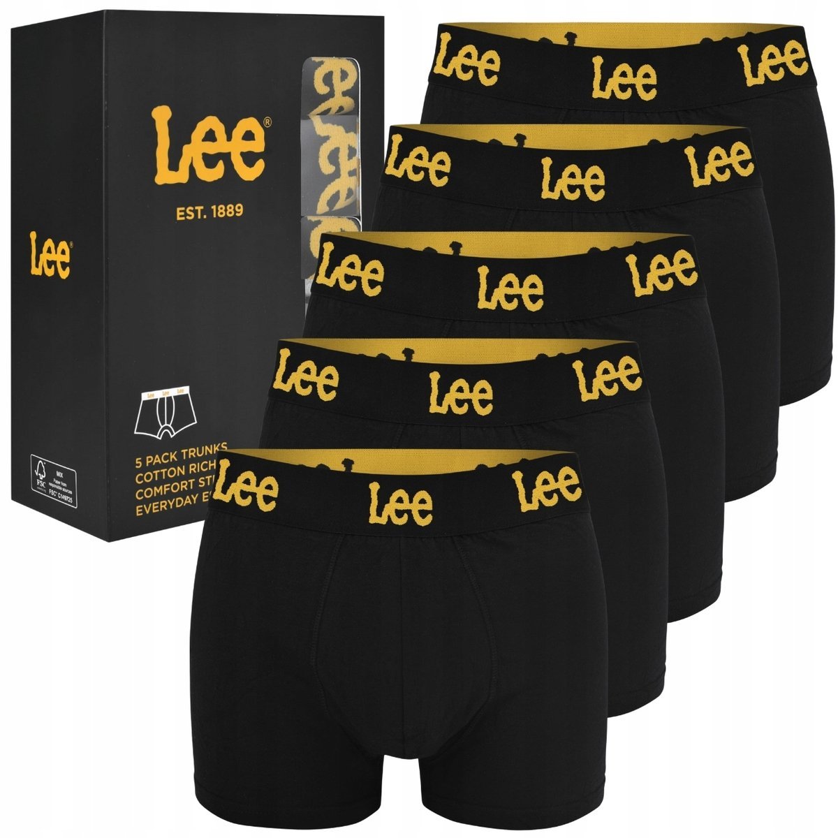 Lee Innes Black czarne miękkie elastyczne bokserki męskie majtki 5 sztuk XL