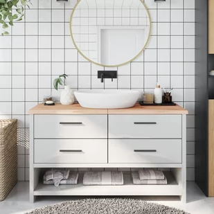 vidaXL Blat do łazienki, 140x50x4 cm, surowe lite drewno - Szafki łazienkowe - miniaturka - grafika 1