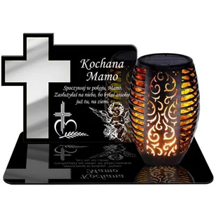 ZNICZ SOLARNY LED WIECZNY PODSTAWKA NA CMENTARZ GRÓB Krzyż EFEKT PŁOMIENIA DLA MAMY - Lampiony i znicze - miniaturka - grafika 1