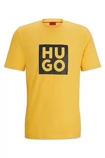 Koszulki męskie - HUGO Męski T-shirt Daltor z bawełny ekologicznej z nadrukiem logo, Medium Yellow720, XXL - grafika 1