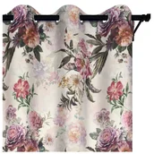 Zasłony - Voppi Zasłona okienna do salonu lub sypialni 140 x 260 cm długa zasłona dekoracyjna w kolorowe kwiaty i zielone liście zasłona przelotowa - miniaturka - grafika 1