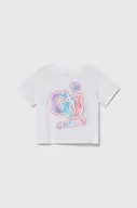 Koszulki dla dziewczynek - Guess t-shirt bawełniany dziecięcy kolor biały - miniaturka - grafika 1