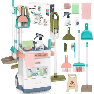 Zestaw do sprzątania dla dzieci odkurzacz wózek mop wiaderko akcesoria 20w1 - Zabawy w naśladowanie dorosłych - miniaturka - grafika 1