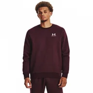Bluzy sportowe męskie - Męska bluza dresowa nierozpinana bez kaptura Under Armour UA Essential Fleece Crew - bordowa - UNDER ARMOUR - miniaturka - grafika 1