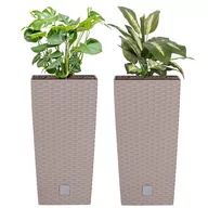 Donice - Komplet 2x Doniczka wysoka Rattan 22,5x22,5x42,1 cm wkład 8 L mocca - miniaturka - grafika 1