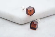 Kolczyki - Kolczyki Kostki z Bursztynu Bałtyckiego, Sztyfty Srebrne - miniaturka - grafika 1