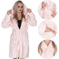 Szlafroki damskie - Szlafrok damski z kapturem i paskiem rozm. L/XL polarowy różowy - miniaturka - grafika 1