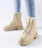 Botki damskie - Beżowe ocieplane traperki Tadasuni -38 - miniaturka - grafika 1