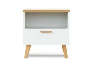 Szafki nocne - Stolik nocny FRISK biały/dąb naturalny / 48x50x46 / płyta wiórowa - miniaturka - grafika 1