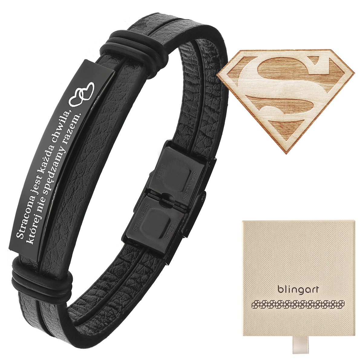 Bransoletka z GRAWEREM męska / damska skórzana bla