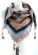 Apaszki i szaliki damskie - WIELOKOLOROWA CHUSTA APASZKA Z FRĘDZLAMI ETNO - miniaturka - grafika 1