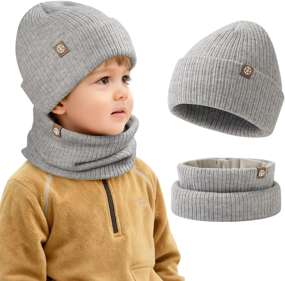 Czapka zimowa i szalik dla dzieci 2-8 lat, szary komplet beanie
