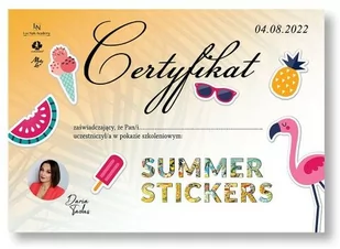 Certyfikat ze szkolenia online Summer Stickers by Daria Tadus wersja Drukowana - Pozostałe akcesoria kosmetyczne - miniaturka - grafika 1