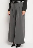 Spodnie damskie - Szare Garniturowe Spodnie z Wiskozą o Szerokim Kroju z Paskiem Ravilis - miniaturka - grafika 1