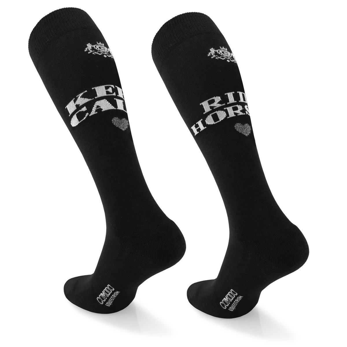 COMODO bawełniane cienkie podkolanówki jeździeckie dla dorosłych , czarne, wzór Keep Calm-10, letnie, rozmiar 39-42 dla niej