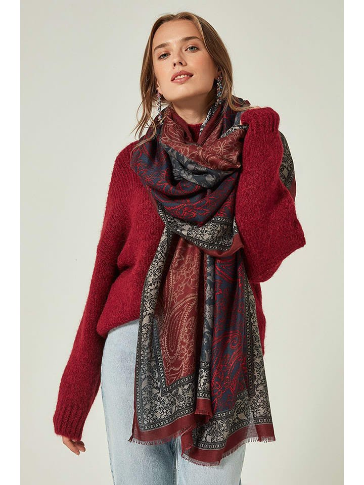 Lucky Bees Szal w kolorze czerwono-granatowym - 180 x 90 cm