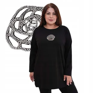 RÓŻA LUŹNA TUNIKA BLUZKA blask kwiat cyrkonie BAWEŁNA wygodna 50 52 5XL 6XL - Bluzki damskie - miniaturka - grafika 1