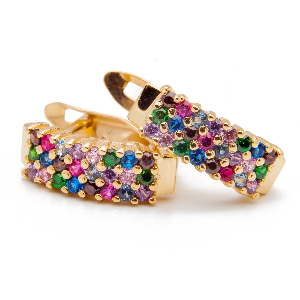 Złote Kolczyki 585 Wypełnione Kolorami Cyrkonia