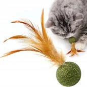 Zabawki dla kotów - KOCIMIĘTKA ZABAWKA DLA KOTA DO NAUKI ZABAWY KULKA Z PIÓRKAMI 10cm - miniaturka - grafika 1