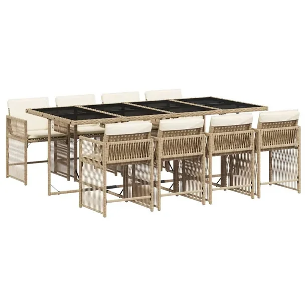 Zestaw Mebli Ogrodowych Rattan PE Beżowy, Stół 220x106x73 cm, 8 Krzeseł
