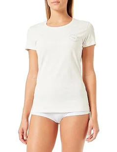 Emporio Armani Damska koszulka z okrągłym kołnierzem Essential Studs z logo, Pale Cream, M - Koszulki i topy damskie - miniaturka - grafika 1