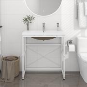 Szafki łazienkowe - Lumarko Stelaż łazienkowy z wbudowaną umywalką, biały, żelazo - miniaturka - grafika 1
