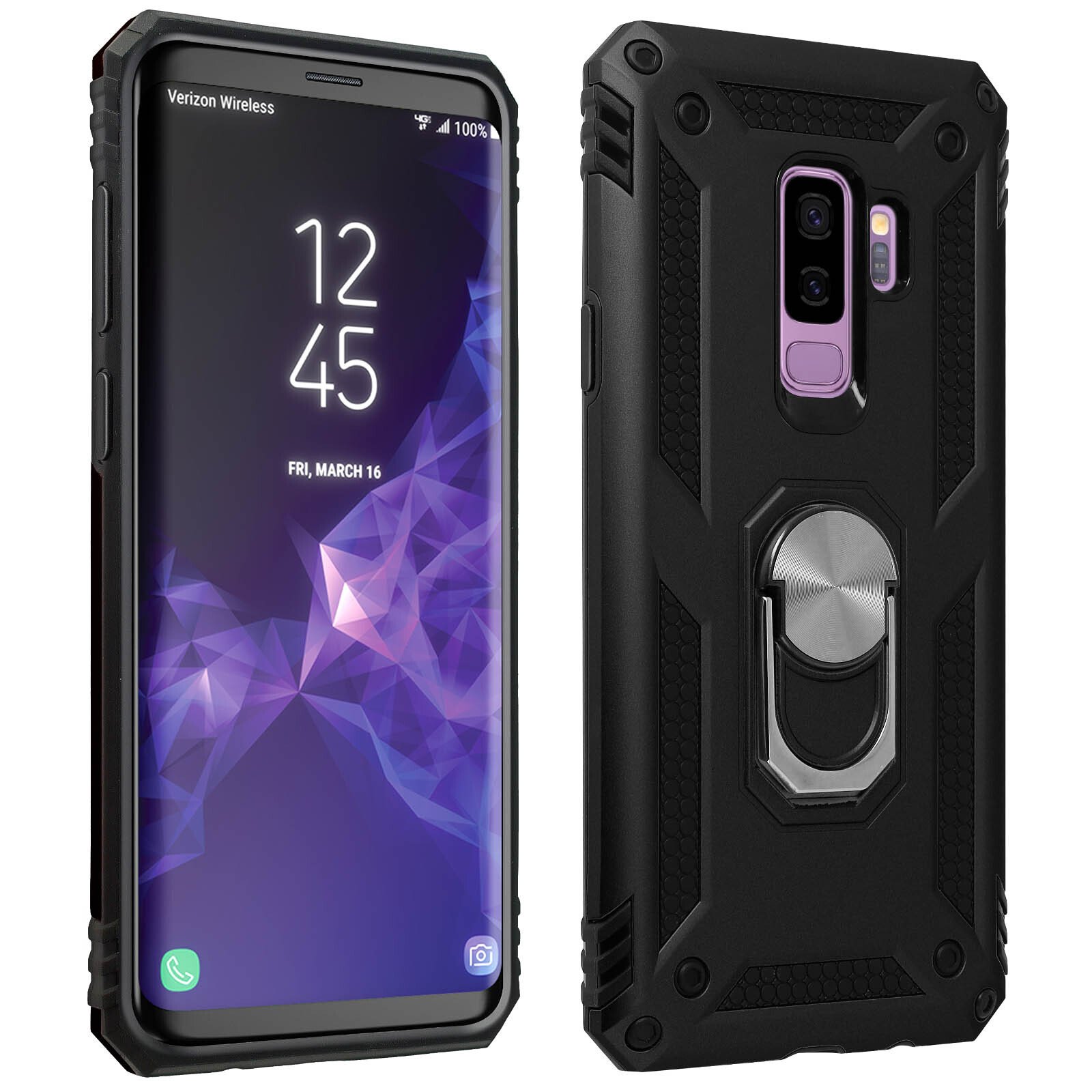 Hybrydowe etui na telefon komórkowy z uchwytem na pierścień do Samsung Galaxy S9 Plus - Czarny