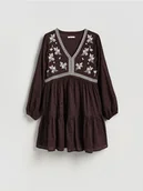 Sukienki - Reserved - Sukienka z haftem - brązowy - miniaturka - grafika 1