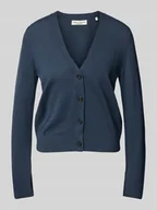 Swetry damskie - Kurtka z dzianiny o kroju slim fit z mieszanki bawełny i lnu - miniaturka - grafika 1