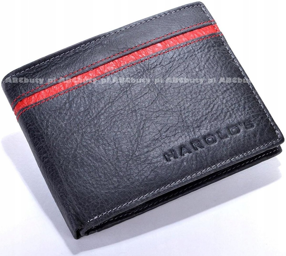SZARY + CZERWONY Skórzany Portfel Męski MŁODZIEŻOWY z Paskiem Wstawką G1-41