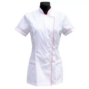 Tunika kosmetyczna biała z czerwoną lamówką rozmiar 44 - Odzież medyczna - miniaturka - grafika 1