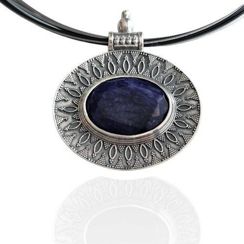 ankabizuteria.pl Srebrna Zawieszka Oksydowana z Prawdziwym Szafirem