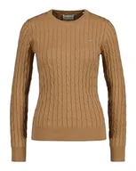 Swetry damskie - GANT Damski sweter ze stretchem bawełnianym C, Ciepły khaki, XS - miniaturka - grafika 1