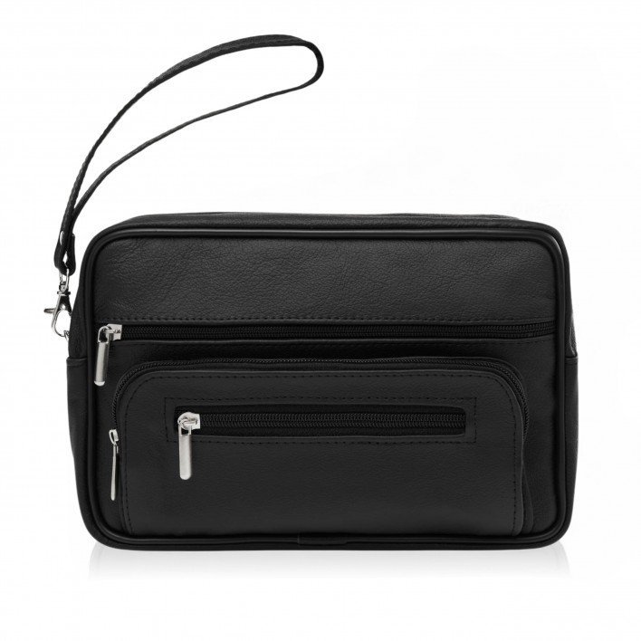 Saszetka Męska Skórzana Do Ręki Praktyczna Duża Czarna Abruzzo Abr-12