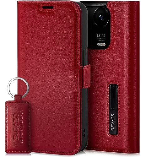 SURAZO Premium cienkie magnetyczne etui na telefon komórkowy do Xiaomi 14 5G, skórzane etui ochronne z klapką z prawdziwej skóry [z kieszenią na karty, ochroną RFID], etui z klapką, skórzane etui