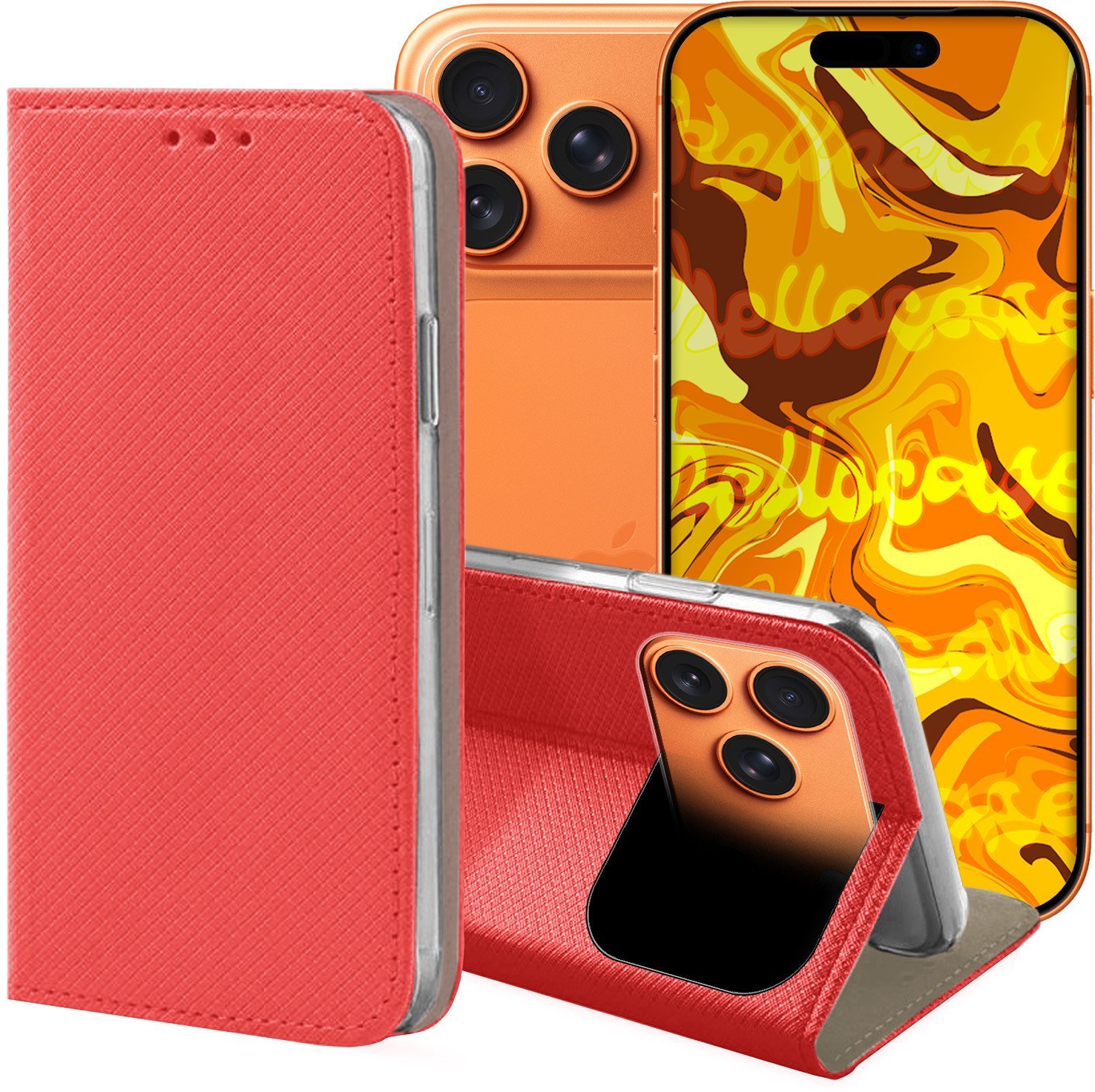 ETUI Z KLAPKĄ DO APPLE IPHONE 17 PRO CZERWONE ZAMYKANE MAGNETYCZNE OCHRONNE