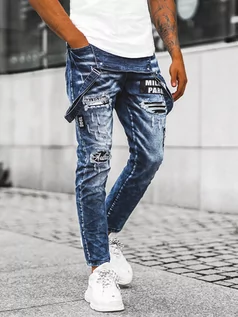 Spodnie męskie - Spodnie jeansowe męskie ogrodniczki niebieskie OZONEE O/E9682 - Ozonee - grafika 1