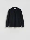 Bluzy męskie - Reserved - Bawełniany longsleeve polo - czarny - miniaturka - grafika 1